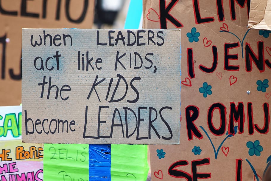 Signs for school strike for climate change